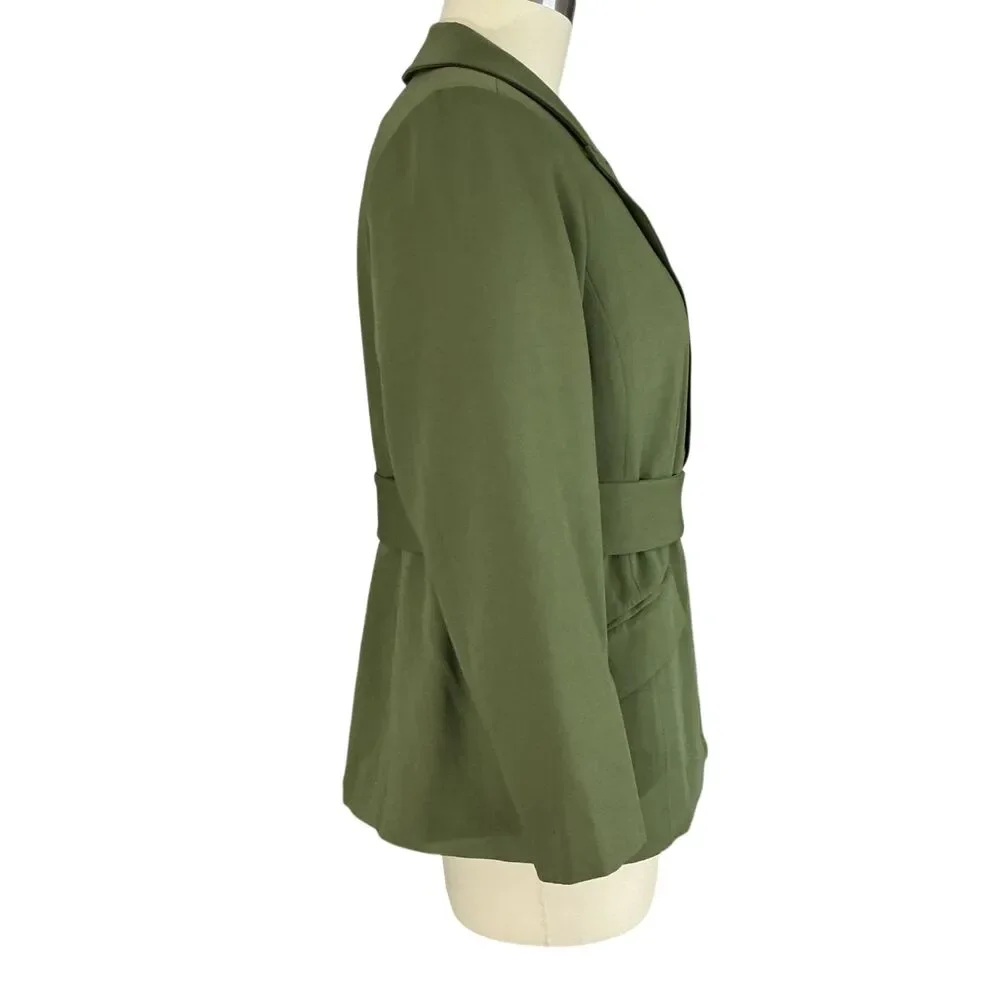 Eloquii Blazer Jacket sz 18 Army Green Belt Detail Peak Lapel Office Preppy NWT - Picture 6 of 12